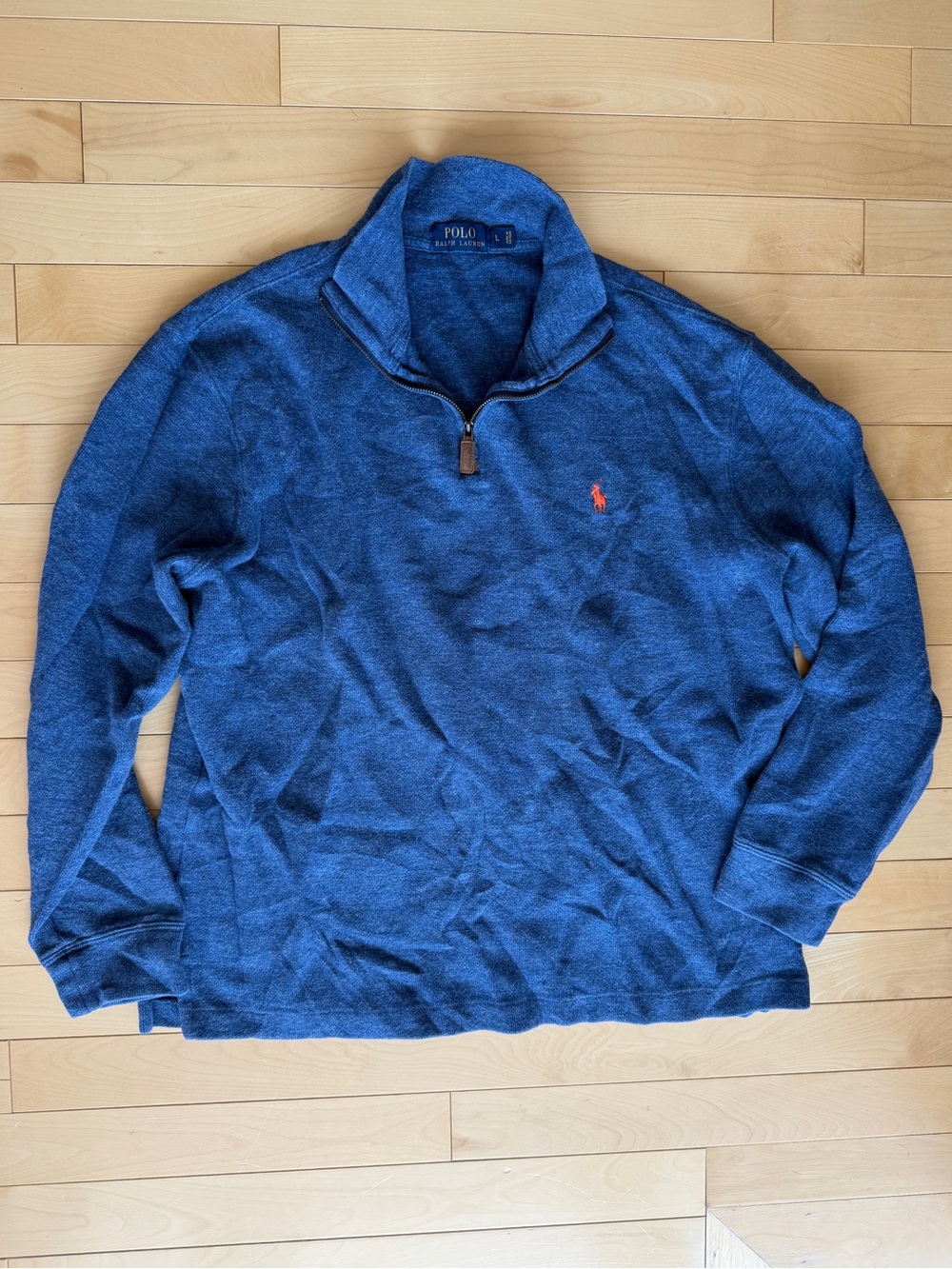 POLO Ralph Lauren Blue 1/4 zip with orange logo men’s size large sweater